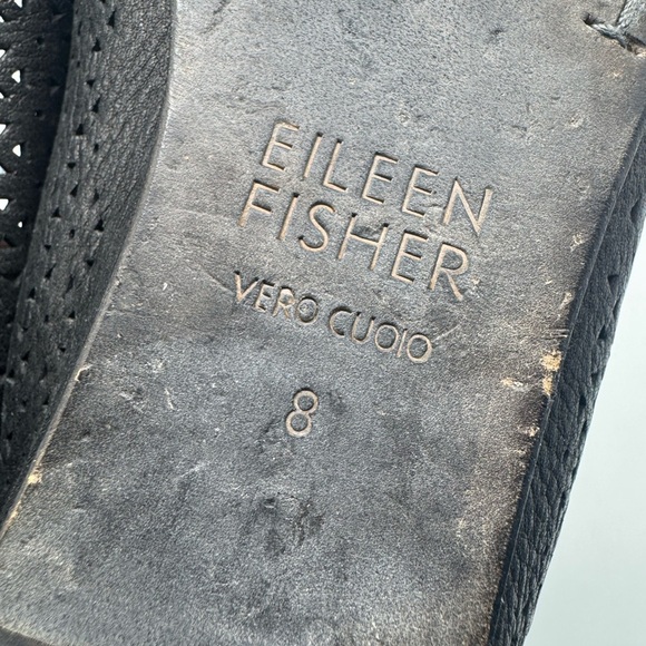 Eileen Fisher Black Eyelet Leather Classic Ballet Flats Size 8 - Picture 13 of 13